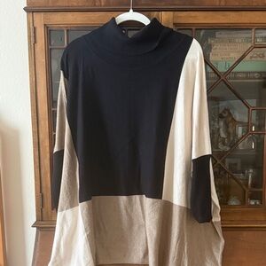 Colorblock Turtleneck Sweater - Black, Cream, and Tan